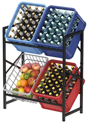 Produktbild von Flaschenregal Getränkekistenregal Bierkistenregal - 4 Kisten - Metall - Schwarz - 104 x 32 x 79 cm - Für Keller, Balkon und Garage