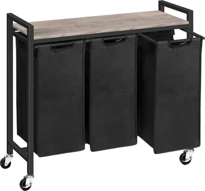 Image de Panier à linge 3 compartiments avec étagère, Chariot à linge 3x39,8L tissu Oxford