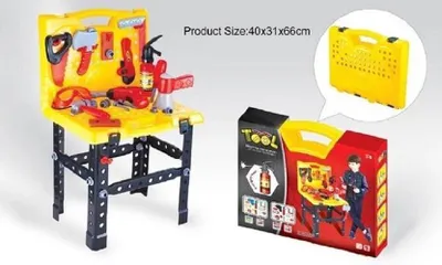 Productafbeelding van Werkbank 2-in-1 in een koffer, met veel accessoires, gereedschap en een waternevelblusser, voor kinderen