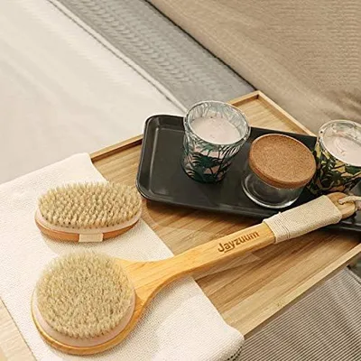 Produktbild von 2er-Set Rücken-, Trocken- und Badebürsten mit langem Stiel, Körper- und Saunabürsten für Peeling und Massage