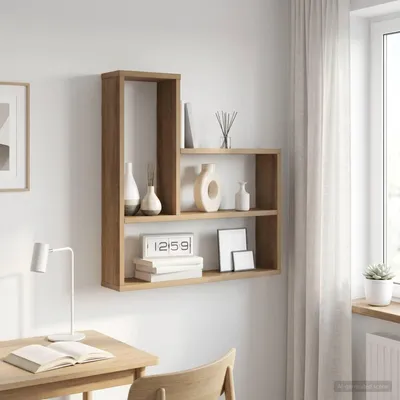 Obrázok produktu pre Maison Exclusive – Nástenná polička z masívneho dubového dreva, rozmery 60 x 11 x 60 cm