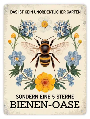 Produktbild von Biene mit Blumen DAS IST KEIN UNORDENTLICHER GARTEN Metallschild XL in 21x28 cm