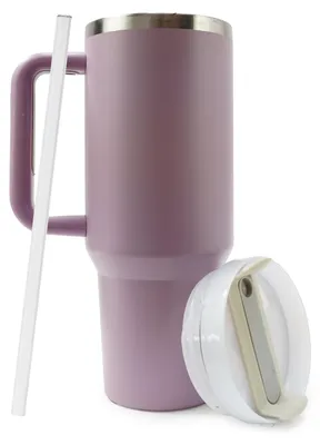 Obrázek produktu pro Eurocatch Tumbler 1,2 l – termohrnček se slámkou a uchem – udrží nápoj studený po dobu 11 hodin, s ledem až 48 hodin – lze mýt v myčce – růžový