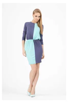 Produktbild von Damen Kleid 2 Farbig Mini-Kleid Tunika Muster; Mintgrün/Grafit/XL/XXL 42/44