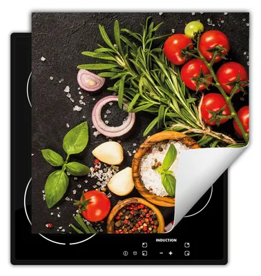 Produktbild von DarHaus Herdabdeckplatte 50x52 cm Anti Rutsch Matte Aufrollbar, Gewürze - Tomate