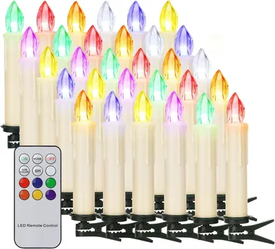Produktbild von LED-Weihnachtsbaumkerzen, kabellos, wasserdicht, 30 Stück, Weiß
