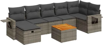 Imagen del producto de vidaXL Juego de 8 piezas de sofá de jardín con cojines, color gris, tejido de ratán sintético