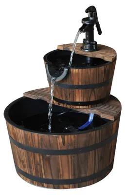 Produktbild von Springbrunnen aus Holz Outdoor Gartenbrunnen Dekorationsbecken Ornamenten Pumpe Zimmerbrunnen Wasserspiel Brunnen fš¹r Garten Terrasse Rasen 44.5 x 44.5 x 58.5 cm Dunkelbraun