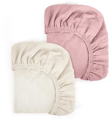 Produktbild von Musselin Spannbettlaken 80x40 cm Baby 2er Set | Baumwolle Bettlaken für Beistellbett Kinderwagen Moseskorb | Regenbogen Wiegenbettlaken Jungen Mädchen