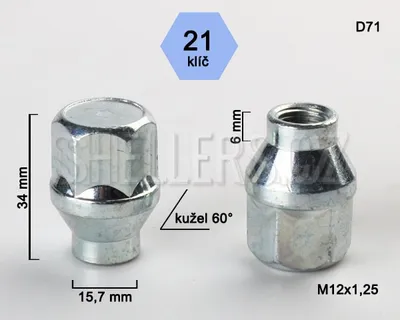 Produktbild von Kolbenringnutmutter M12x1,25, Kegel mit Bund 15,7, geschlossen, Schlüsselweite 21, Durchmesser 71, Höhe 34, Bundlänge 6