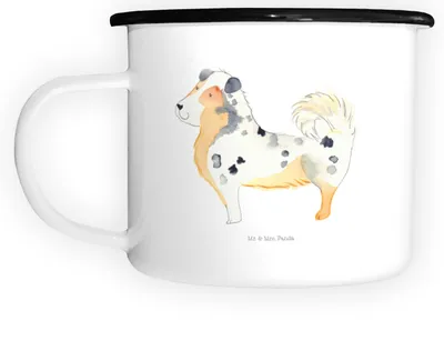 Produktbild von Mr. & Mrs. Panda Teetasse Hund Australien Shepherd - Weiß - Geschenk, Spruch, Metallbecher, Teebecher, Sprüche, Hundemotiv, Wauwau, Emaille Becher, Tasse, Pott