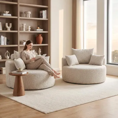 Produktbild von Chenille-Einzelsessel, Schaumstoff, kein Zusammenbau erforderlich, Schlafsessel für Wohnzimmer, Khaki