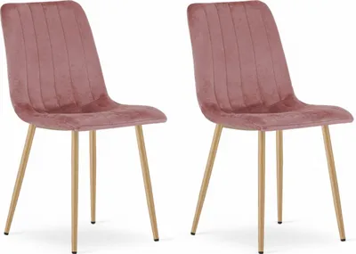 Obrázek produktu pro Růžová sametová čalouněná židle, kovové nohy, rozměry 43x90x51 cm, do obývacího pokoje, jídelny, sada 2 kusů