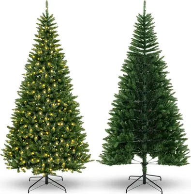 Produktbild von 240cm Künstlicher Eck-Weihnachtsbaum mit 360 LEDs, Tannenbaum mit 1137 Zweigspitzen & Metallständer, Christbaum aus PVC, Schnellaufbau Klappsystem