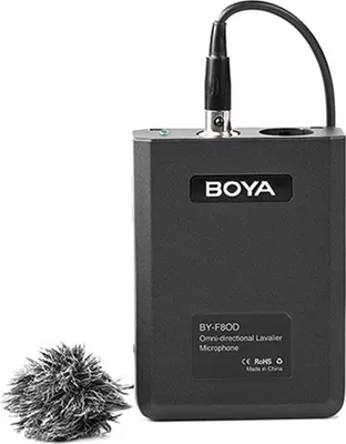Produktbild von Boya BY-F8OD Lavaliermikrofon mit Kugelcharakteristik Metallkonstruktion Batterie AA Popschutz