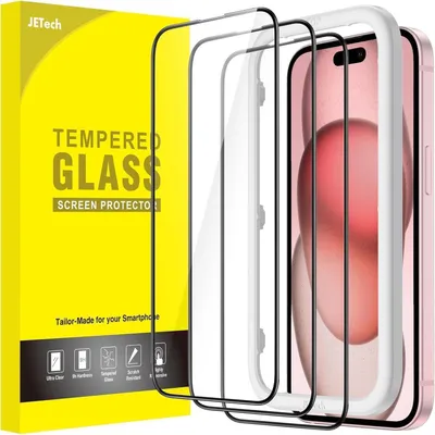 Produktbild von Displayschutzfolie für iPhone 15 6,1 Zoll, Schwarzer Rand, Panzerglas, HD Klar, 3 Stück