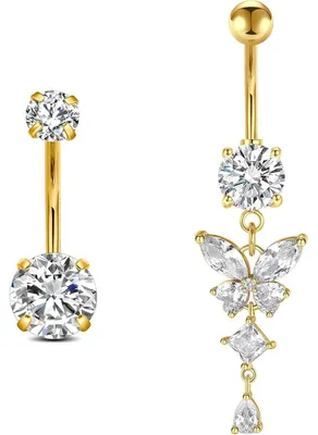 Zdjęcie produktu dla Piercing do pępka, motyl, stal chirurgiczna, 1,6 mm x 12 mm, złoty/srebrny