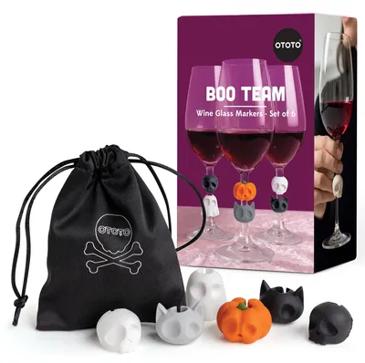 Zdjęcie produktu dla Zestaw 6 markerek do szklanek TOTO Boo – idealne do Halloween, ozdabiające szklanki i dodające pomysły na drinki