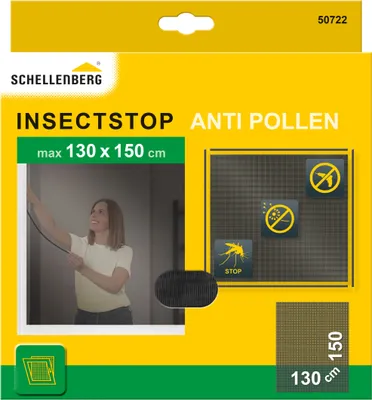 Produktbild von Schellenberg Pollen-Fliegengitter für Fenster, kombiniert Pollenschutz und Insektenschutz, 130 x 150 cm, anthrazit, 50722