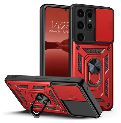 Produktbild von Armor Handyhülle für Samsung Galaxy S24 Ultra Kameraschutz Handy Panzer Case Cover Schutzhülle Outdoor Farbe: Rot