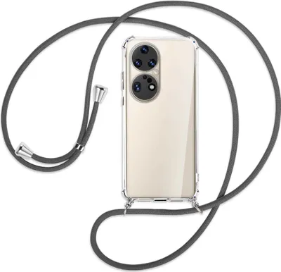 Produktbild von Handykette Backcover-Schutzhülle mit Band (Metall silberfarben) für Huawei P50 Pro - dunkelgrau