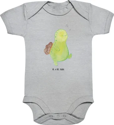 Produktbild von Mr. & Mrs. Panda Strampler Baby Schildkröte Pfeifen 12. - 18. Monat - Heather Grey - Geschenk, body kurzarm, Kurzarmbody, Schildkröten, babykleidung, Glück, Depression