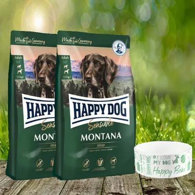 Produktbild von Happy Dog Sensible Montana 2 x 10 kg + Happy Dog Futternapf geschenkt