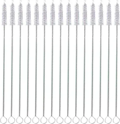 Productafbeelding van 15 stuks rietjesreinigingsborstels, roestvrij staal, stroborstel, reageerbuisborstel, rietreinigingsnippel, flessenborstel