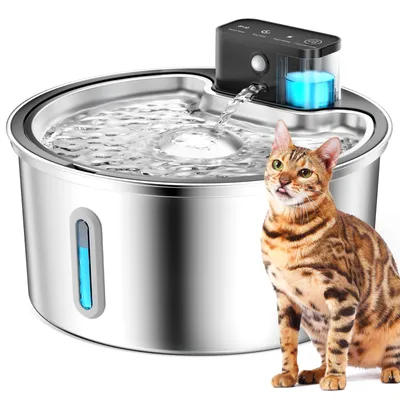 Produktbild von Katzenbrunnen, 3.2L Edelstahl Trinkbrunnen für Katze Kabellos Leise Trinkbrunnen, Wasserbrunnen für Katzen Hunde mit Automatisch, mit 1 Filters