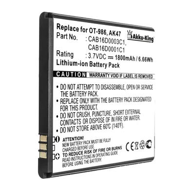 Produktbild von Akku kompatibel mit Alcatel CAB16D0001C1, CAB16D0003C1, TLiB5AC - Li-Ion 1800mAh - für One Touch OT-986
