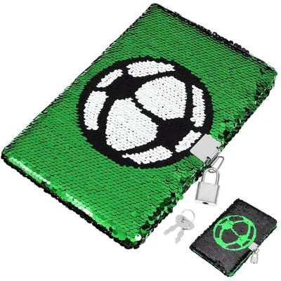 Productafbeelding van Notitieboek A5, glittervoetbalthema, met slot en sleutel | Geruit | Privé dagboek voor kinderen