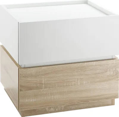 Image de HOMCOM Table de Chevet Table d'appoint empilable, Table de Nuit avec 2 tiroirs pour Chambre, Salon - 50 x 40 x 47,5 cm, Blanc et Bois Naturel