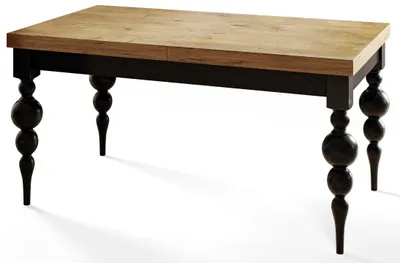 Image de Table rectangulaire Lena pour salle à manger, table extensible, dimensions: 160-210X90X78,5 cm, table de salon couleur Lancelot, avec pieds de table noirs