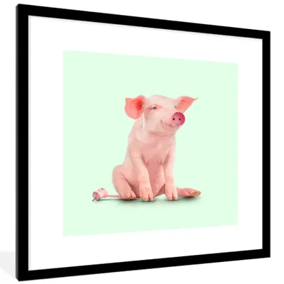 Produktbild von MuchoWow® Gerahmtes Poster Schwein - Rosa - Sockel - Tiere 40x40 cm - Poster mit Schwarzem Bilderrahmen Wandposter Rahmen Foto Bilder - Poster - Plakat im Rahmen