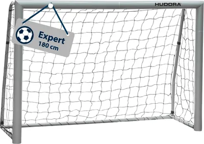 A soccer goal with a tag attached.