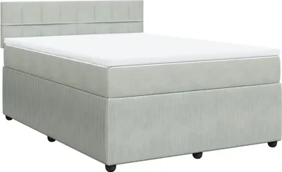 Imagen del producto de Cama con somier y colchón, color gris claro, 160x200 cm, tapizada en terciopelo
