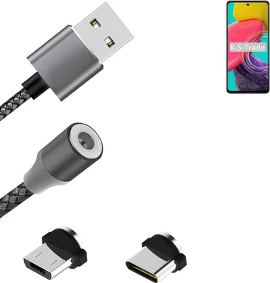 Produktbild von K-S-Trade Hochwertiges Magnet-Lade-kabel Sync-Kabel Daten-Kabel für Samsung Galaxy M53 5G mit USB-Typ-C-Anschluss und Micro-USB-Anschluss 2A bis zu