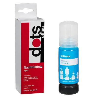 Produktbild von dots  cyan Tintenflasche kompatibel zu EPSON 102/T03R24