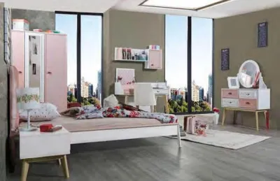 Produktbild von Kleiderschrank Moderner Holz Holzschrank Jugendzimmer Regal Schrank Mädchen Rosa