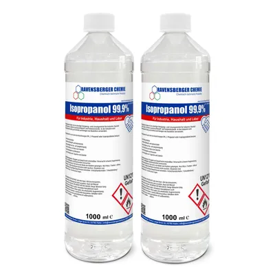 Produktbild von Ravensberger Chemie Isopropanol 99,9 % – hochreiner Alkohol zum Reinigen & Entfetten, rückstandsfrei, für Technik, Werkstatt & Industrie - 2x 1 Liter