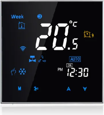 Produktbild von Smarte WiFi Sprachintelligenter Klimaanlagensteuerung, Vierrohr Intelligenter Raumthermostat Digital programmierbarer Temperaturregler für Klimaanlagen BAC-3000ELW, Schwarz