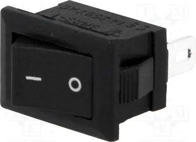 Image de 1 x interrupteur noir OFF-ON, manquant. Position : 2. 1A/250VAC. 35mΩ. Référence : RSSM1011C3BK. Interrupteur bascule