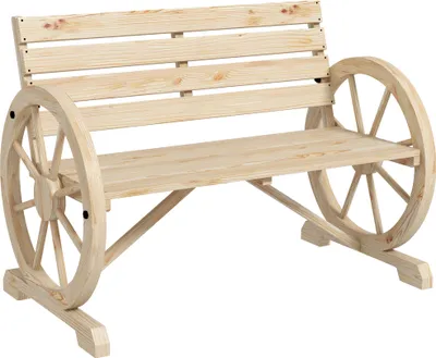 Produktbild von Gartenbank Holz 2-Sitzer - Wagenrad-Design, rustikal, 105,5x56x79 cm, Natur