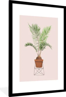 Produktbild von MuchoWow® MuchoWow® Gerahmtes Poster Pflanze - Palme - Pastell - Rosa 60x90 cm - Poster mit zchwarzem Bilderrahmen - Dekoration - Wandposter Wohnzimmer - Hochwertig