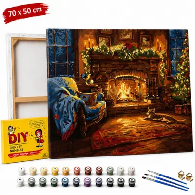 Obrázok produktu pre Obraz na maľovanie podľa čísel s rámom „Vianočný krb“ 70 x 50 cm
