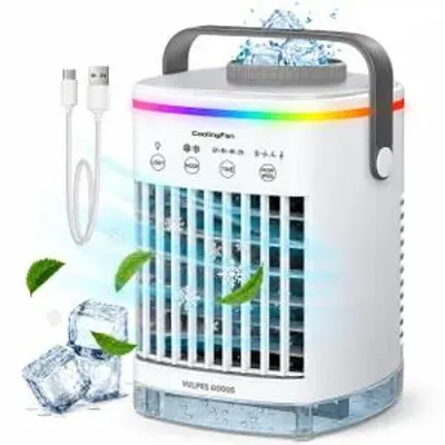 Zdjęcie produktu dla Mini-klimatyzator Vulpes Goods, mobilny klimatyzator, chłodnica powietrza 4 w 1, 4 prędkości wiatru, 2 tryby nawilżania, timer, szczelność