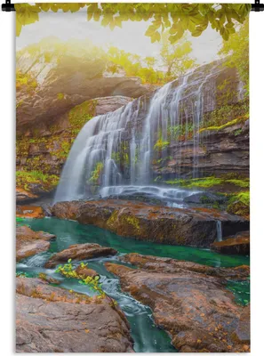 Produktbild von MuchoWow® Wandteppich Wandbehang Natur - Wasserfall - Pflanzen - Bäume - Sonne 60x90 cm Tapisserie Dekoration Wandtuch - Foto-Teppich - Abwaschbar