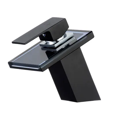 Produktbild von Glas Wasserfall Waschtischarmatur schwarz | Bad Wasserhahn Armatur Waschbecken