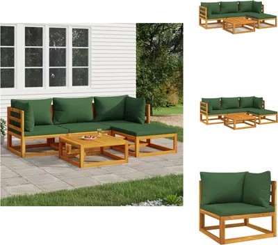 Produktbild von vidaXL 5-tlg. Garten-Lounge-Set mit Grünen Kissen Massivholz -  Gartenmöbel-Sets