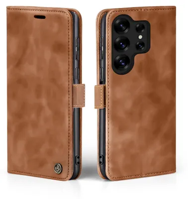 Produktbild von Handy Hülle für Samsung Galaxy S25 Ultra Klapphülle Bookcase Flip Cover Handy Tasche Etui Farbe: Hellbraun
